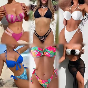 Nouveau design – Ensemble bikini imprimé léopard pour femme – Haut bandeau et bas string froncé – Maillot de bain extensible en Spandex et Polyester – Coupe ajustée style classique - Product Image 3