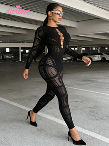 Bodystocking sexy pour <span class=keywords><strong>femme</strong></span> en maille jacquard ajourée, moulant, élastique, sans couture, avec décorations de perles, style clubwear <span class=keywords><strong>et</strong></span> streetwear - Product Image 3