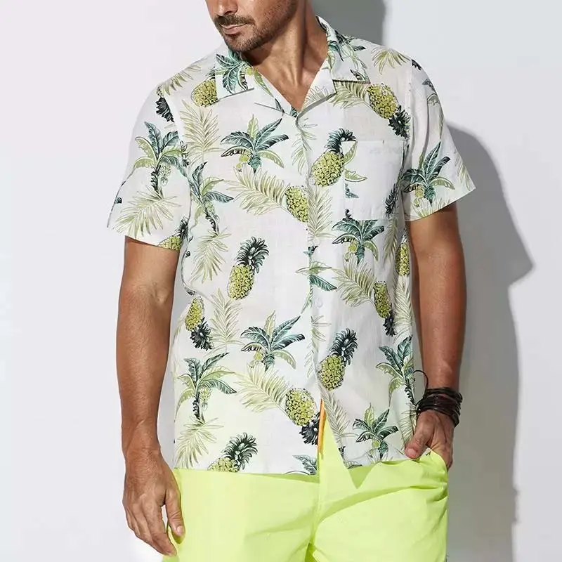 Summer Fashion Mens Casual Shirts designer cotton blend pineapple printed Hawaiian Beach Shirts for men