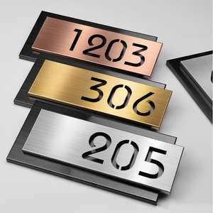 Señales de placa de número de puerta impermeables para exteriores con diseño de Metal de acero inoxidable moderno de gama alta personalizado para casa, apartamento, Hotel - Product Image 1