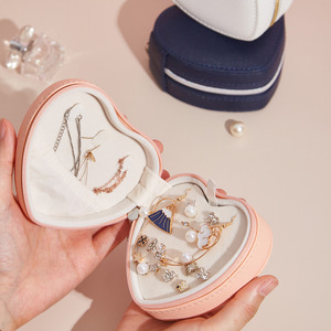 Luxury Simple Heart Jewelry Case Custom Durable Leather Storage <b>Box</b> for Travel <b>Ring</b> Necklace Gift Packaging Boutique Display - Product Image 3