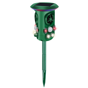 Animal Repeller 360 Degree Outdoor Garden Pest Deterrent Green <b>Plastic</b> Stake Light with LED and Ultrasonic Features - Product Image 2
