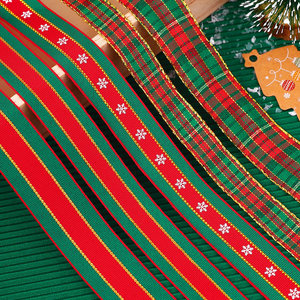 Stok tersedia pabrik pita Natal pita poliester bergaris merah dan hijau pita kemasan hadiah Natal - Product Image 1