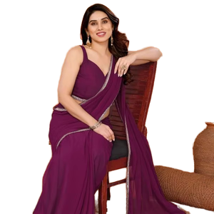 Sari de Georgette de Seda Artriddh con Encaje, Reversible, Informal, para Bodas, para Mujer, Corte Regular, para Todas las Temporadas, Hecho en India - Product Image 1