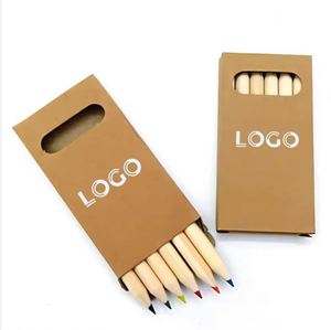 Crayons promotionnels standard en bois naturel, personnalisables avec logo, mini 3,5 pouces, lot de 6, boîte en papier kraft colorée - Product Image 4