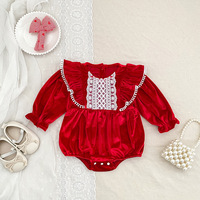 Robe-bodysuit pour bébé fille en dentelle rouge à volants, manches longues, tenue de Noël pour frères et sœurs, tenue pour nouveau-né