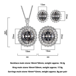 Vintage Eco-friendly Copper Floral Jewelry <b>Set</b> 18*20mm Black Gray Cubic Zirconia Floral Necklace Earring <b>Ring</b> <b>Set</b> for <b>Women</b> - Product Image 6