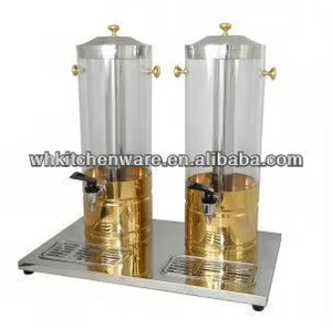 Dispensador de jugo de color plateado/dorado de juegos simples/dobles con cuerpo de vidrio y marco de acero inoxidable - Product Image 6