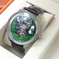 Montre mécanique squelette Panda Relief pour homme, boîtier de luxe Satellite Planet, bracelet incurvé en acier inoxydable ajouré, résistante à l'eau