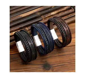 2024 Cá Nhân Bện Vòng Đeo Tay Bằng Da Với Kim Loại Nam Châm Clasp Hợp Thời Trang Độc Đáo Da Lông Vòng Đeo Tay Cho Nam Giới - Product Image 1