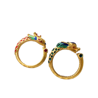 Bague en or émail de Style chinois femmes hommes réglable ouvert couleur or Dragon Couple anneaux