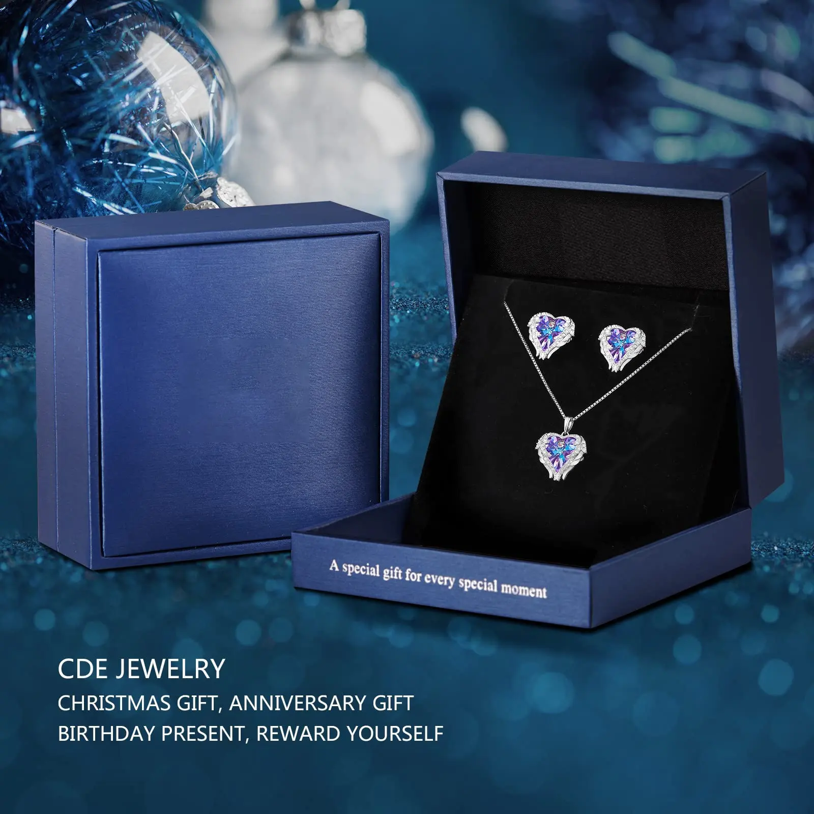 Perhiasan bagus 925 perak murni persik Hati kristal berlian malaikat sayap cinta kalung dan Anting set