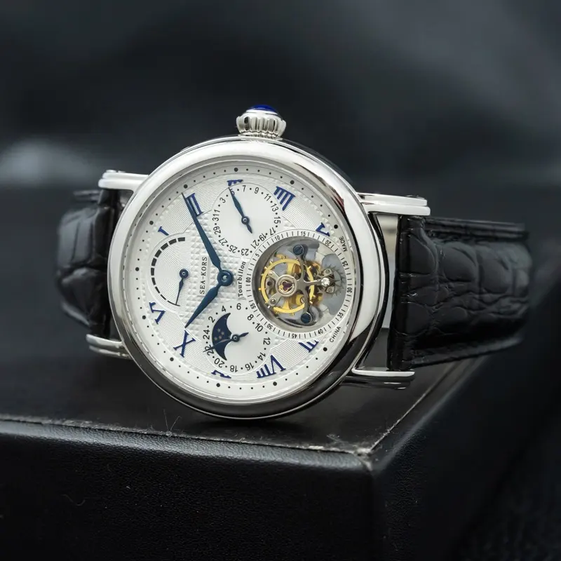 Free ship luxury classical 5atm seagull st80007 moonphase chronograph hand winding mechanical Tourbillon watch man for sale