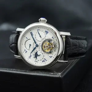 นาฬิกาข้อมือสำหรับผู้ชาย,ฟรีชิปหรูหราคลาสสิก5atm Seagull St80007 Moonphase Chronograph ไขลานกลไก Tourbillon