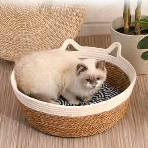 Sarang kucing rotan pola padat ramah lingkungan Universal semua Musim tempat tidur hewan peliharaan jerami bambu anyaman sarang anjing musim panas ruang tamu persegi - Product Image 1