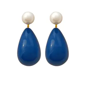 Yiwu wholesale S925 silver pin deep blue bolor teardrop non-allergenic ear-friendly pearls 18K gold plated earrings