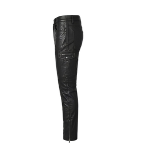 Pantalon de motard vintage en cuir de vache véritable pour homme, respirant, coupe droite, en cuir véritable, par Standard International - Product Image 3