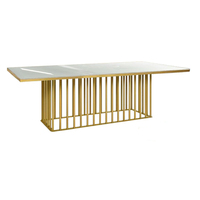 Meubles de salle à manger de luxe modernes, table à manger rectangulaire de grande taille en verre trempé et marbre, plateau en acier inoxydable doré