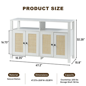 ห้องครัวขาตั้งไมโครเวฟห้องนั่งเล่น MDF Media คอนโซลตู้ฝรั่งเศส TV ตู้ไซด์บอร์ด 2 ประตูหวายชั้นวางที่ถอดออกได้ - Product Image 6