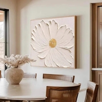 Décoration de salon, œuvre d'art classique en 3D, grande fleur blanche, peinture à la main, art mural moderne, peinture à l'huile de fleurs blanches