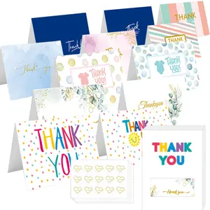 مجموعة من بطاقات "thank you" تحتوي على مجموعة متنوعة من 48 بطاقة مع مظاريف مناسبة لحفلات استقبال المواليد وحفلات الزفاف بطاقة "thank you" ذهبية اللون