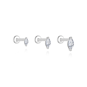 Bijou hélix en argent sterling 925 avec moissanite marquise, 3 tailles disponibles, à visser, dos plat - Product Image 1