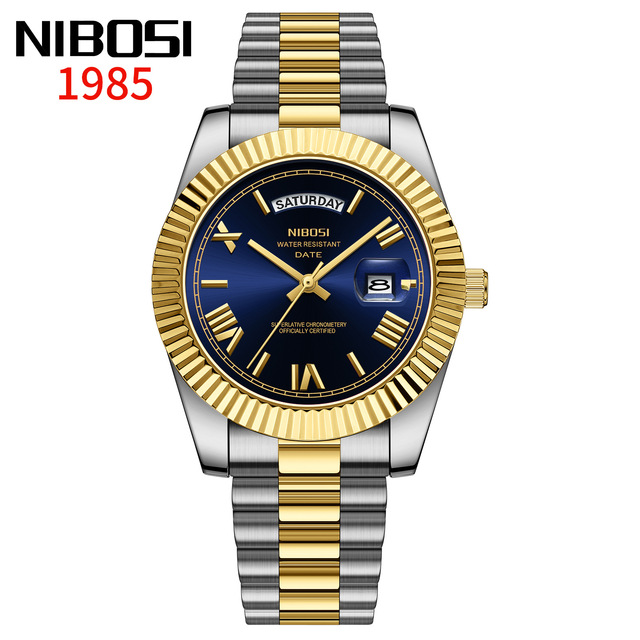 NIBOSI 2628 Luxury Brand Stainless Steel Watch Calendar Waterproof Luminous Quartz Men's Chronograph Watch