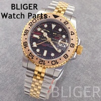Reloj BLIGER de 40 mm para Hombre, de Lujo, Mecánico NH34, con Bisel de Acero Inoxidable, Esfera de Piedra Ojo de Tigre, Cristal de Zafiro, 100 m de Resistencia al Agua, GMT, Analógico