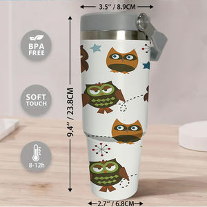 Vaso Térmico de 30oz con Diseño de Búho Adorable y Asa, Taza de Viaje Kawaii con Animales del Bosque, Stock en EE. UU., Regalo Ideal para Amantes de los Búhos - Product Image 3