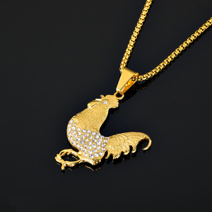 Collier Coq de <span class=keywords><strong>Paris</strong></span>, France, plaqué or 18 carats, titane, acier inoxydable, pendentif Gaul Chicken, strass, broche, chaîne, <span class=keywords><strong>bijoux</strong></span> - Product Image 2
