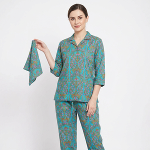 Ensembles de pyjama d'été pour femmes en coton 100% doux, respirant, à motif floral, taille élastique, séchage rapide, vente en gros - Product Image 1
