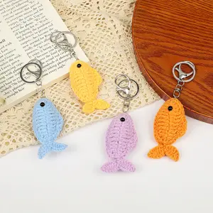 New Cute Cartoon Fish Shape Crochet Keychain Creative Keychain Wholesale Handmade DIY Knitted Pendant Key chain