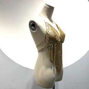 GC074 Sexy Golden <span class=keywords><strong>Sequin</strong></span> Bra Bikini Body Chain Body Jewelry Chainmail tank Top for Party Women - Product Image 4