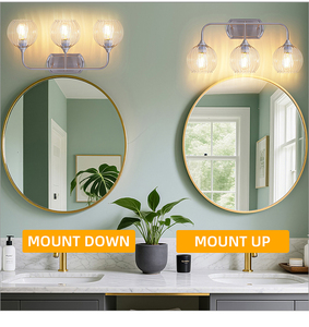 Applique murale moderne en alliage d'aluminium avec 3 abat-jour en verre, LED E27, lumière blanc chaud 2700K pour salle de bain, chambre à coucher, salon - Product Image 6