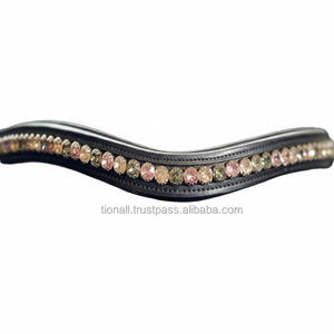 Custom Made <b>Light</b> <b>Rose</b> <b>Light</b> Silk & Graphite Combination 1 Row Crystals Bling Brow Band with Soft Padded Leather Horse Brow Band - Product Image 1