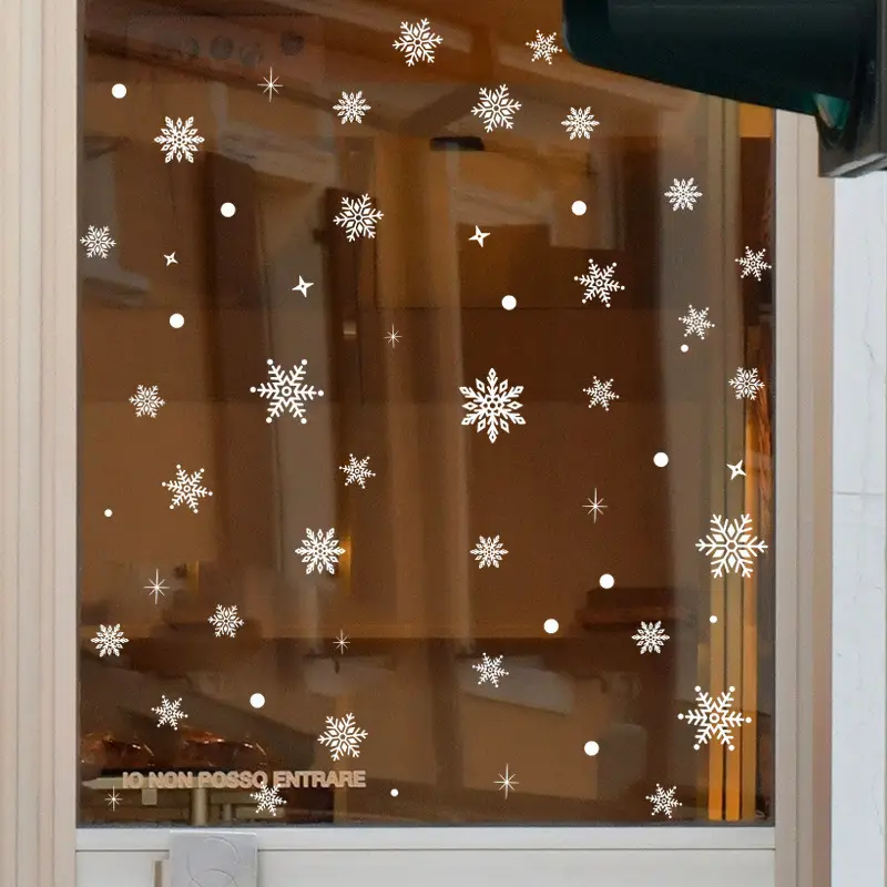 Merry Christmas Window Wallpaper Cute 21pcs White Snowflake Dots Wall Stickers For Shopping Mall Glass Door Windows Wall Mural