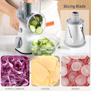 주방 304 스테인레스 스틸 3-in-1 핸드 헬드 과일 야채 슬라이서 회전 치즈 강판 분쇄기 손잡이 - Product Image 4