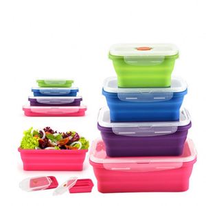 Collapsible Silicone Custom Food Storage Container Outdoor Microwave (4PCS SET) Custom Lunch Box Set