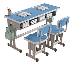 Mobilier scolaire réglable en MDF de haute qualité Design moderne Double table d'école Chaise de bureau pour <span class=keywords><strong>étudiant</strong></span> Fournisseur réputé-Métal - Product Image 3