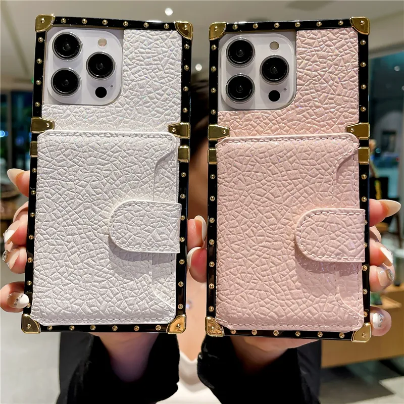 Étui portefeuille en cuir pu à paillettes de forme carrée pour iphone 15/14pro, pour iphone 15 pro max étui portefeuille pour femmes