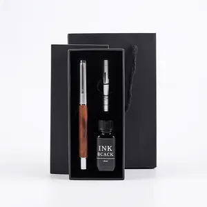 Yüksek kaliteli Premium dolma kalem mürekkep şişesi ile ahşap bambu dolma kalem setleri erkekler için