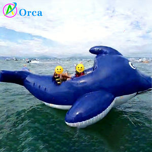 เรือลากจูงรูปวาฬสีน้ำเงินแบบเป่าลมใหม่ เรือเป่าลมรูปสัตว์วาฬ เรือลอยน้ำเป่าลม ของเล่นลากจูงเป่าลม เกมกีฬาทางน้ำ - Product Image 1