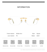 Gafas Borregls de cuerno de búfalo para hombre, diseño de marca, montura cuadrada, gafas sin montura para mujer, gafas ópticas sin marco 150251