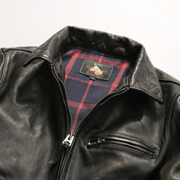 Vestes en cuir véritable pour moto, pour hommes, noires, de haute qualité, en cuir de vachette lavé et ciré, procédé de tannerie végétale