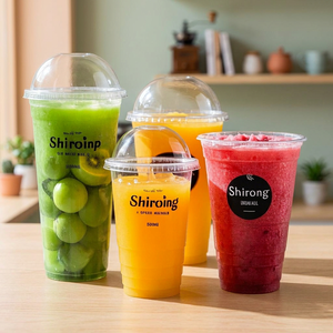 Gobelets jetables écologiques en PET à paroi simple, imprimés sérigraphiés avec logo, pour bubble tea, boba, café et boissons froides, 12oz/16oz, avec couvercles - Product Image 1