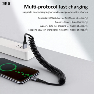 Câble USB 2.0 mâle vers Type-C mâle spiralé 100W OD4.0mm 5A, câble de charge rapide pour voiture, câble de données pour ordinateur, écouteurs et <span class=keywords><strong>imprimante</strong></span> - Product Image 6