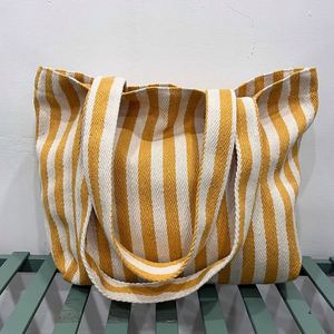 Grand sac de courses réutilisable en coton rayé personnalisé, sac fourre-tout en tissu à chevrons avec longue poignée - Product Image 2