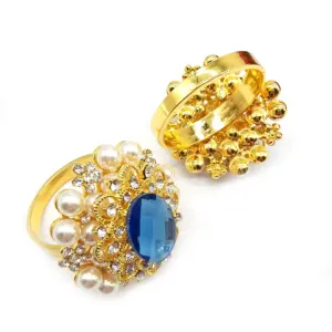 Elegan Retro kristal berlian imitasi serbet cincin batu permata warna-warni mutiara serbet pemegang untuk pernikahan meja perjamuan dekorasi