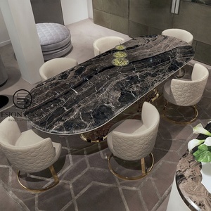 ESION <span class=keywords><strong>CASA</strong></span> <span class=keywords><strong>table</strong></span> à manger en acier inoxydable avec chaises, ensemble <span class=keywords><strong>de</strong></span> <span class=keywords><strong>table</strong></span> à manger <span class=keywords><strong>moderne</strong></span> 8 places <span class=keywords><strong>de</strong></span> luxe en marbre ovale - Product Image 3