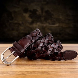 Cinturón de Cuero Genuino de Vaca Vintage para <span class=keywords><strong>Hombre</strong></span>, <span class=keywords><strong>Correa</strong></span> de Marca con Hebilla de Aleación, Estilo Trenzado para Jeans - Product Image 5
